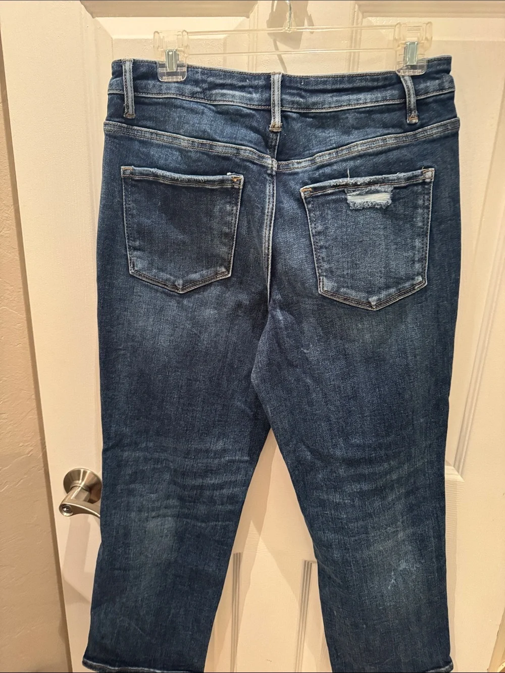 Lovervet by vervet Women's Straight cropped Leg Distressed Jeans in Dark Blue
